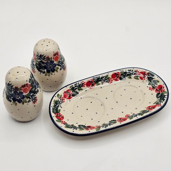 Colorful Polish Pottery Salt and Pepper Set by Boleslawiec-Garden Party Pattern - Picture 3 of 8